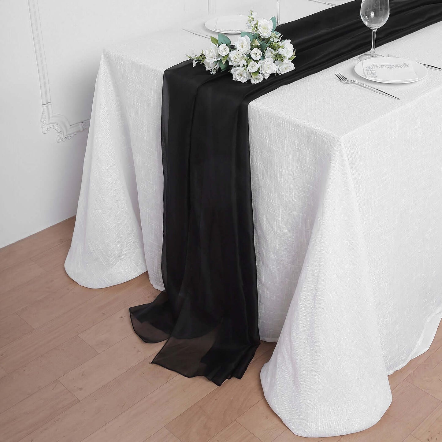 Chiffon 6ft Table Runner Black - Chic Flowy & Lightweight Table Decor - Linen Luxes