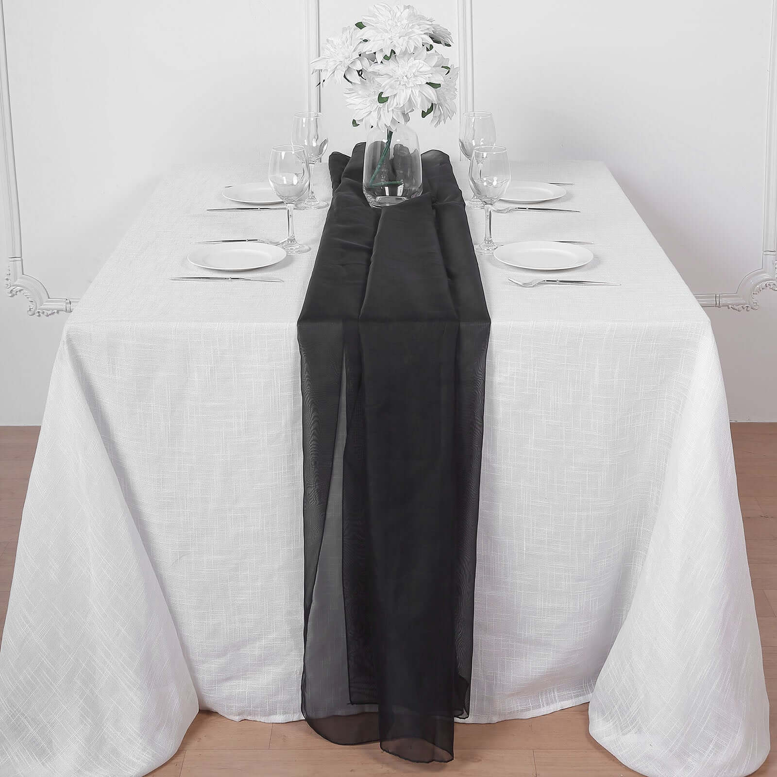Chiffon 6ft Table Runner Black - Chic Flowy & Lightweight Table Decor - Linen Luxes