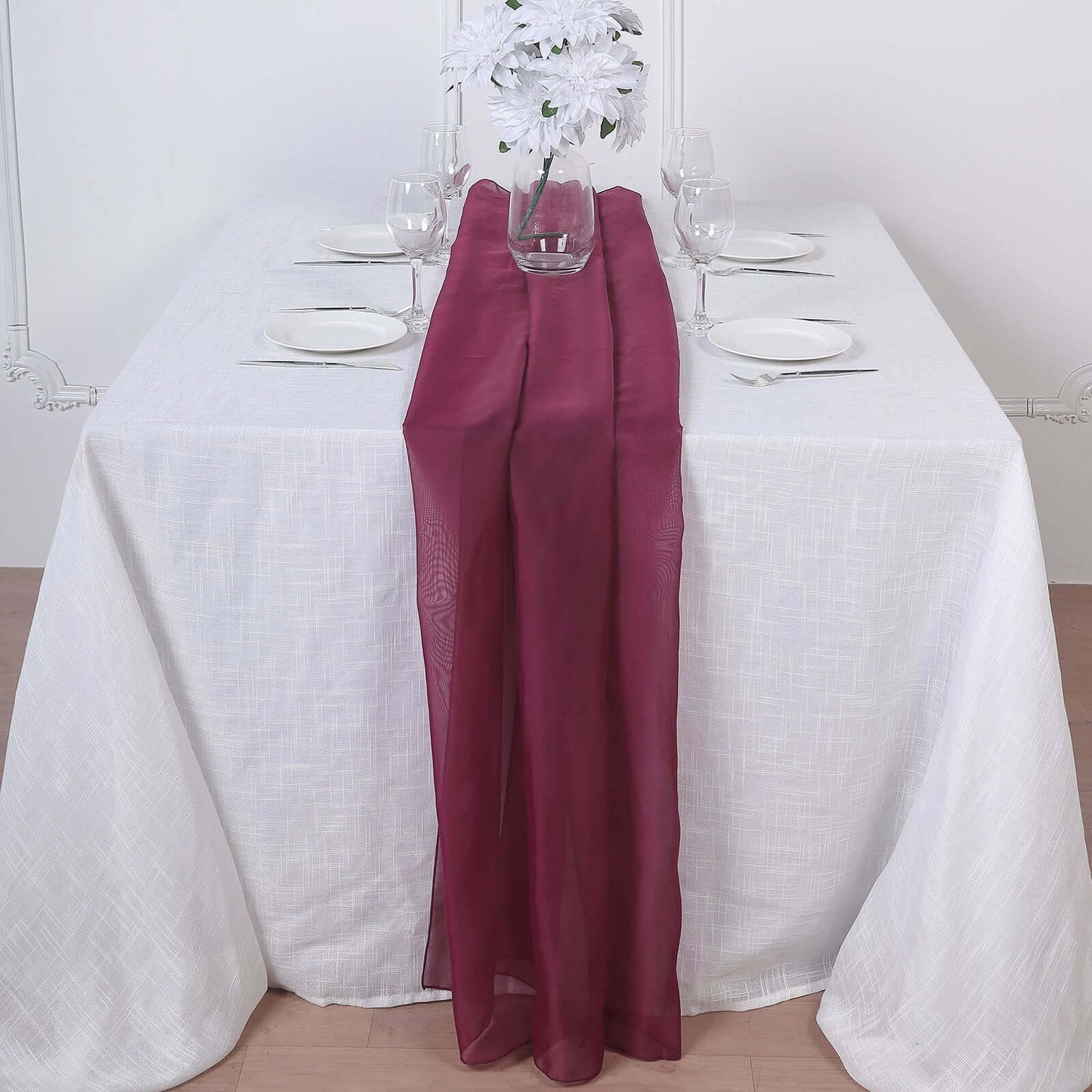 Chiffon 6ft Table Runner Burgundy - Flowy & Lightweight Table Decor - Linen Luxes