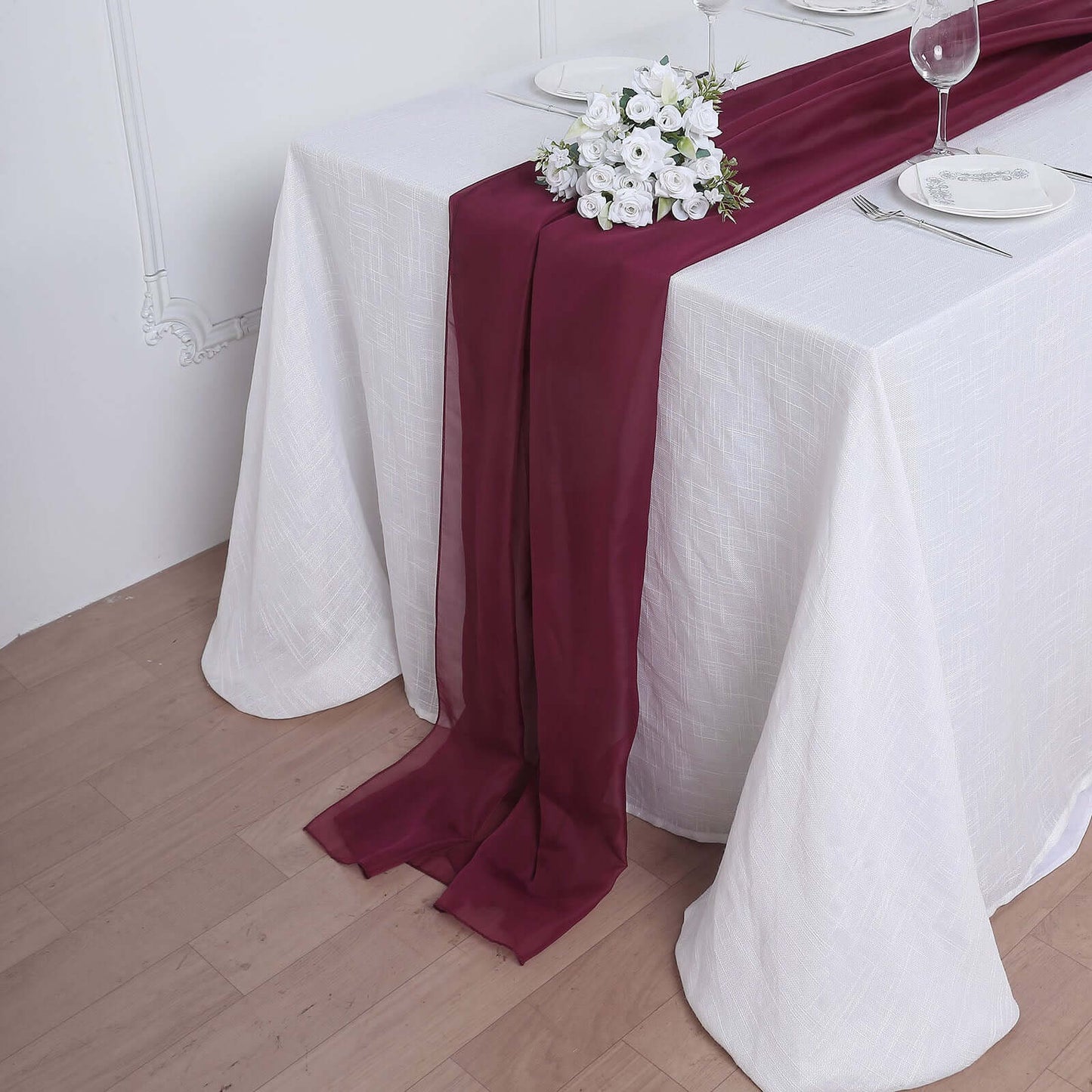 Chiffon 6ft Table Runner Burgundy - Flowy & Lightweight Table Decor - Linen Luxes