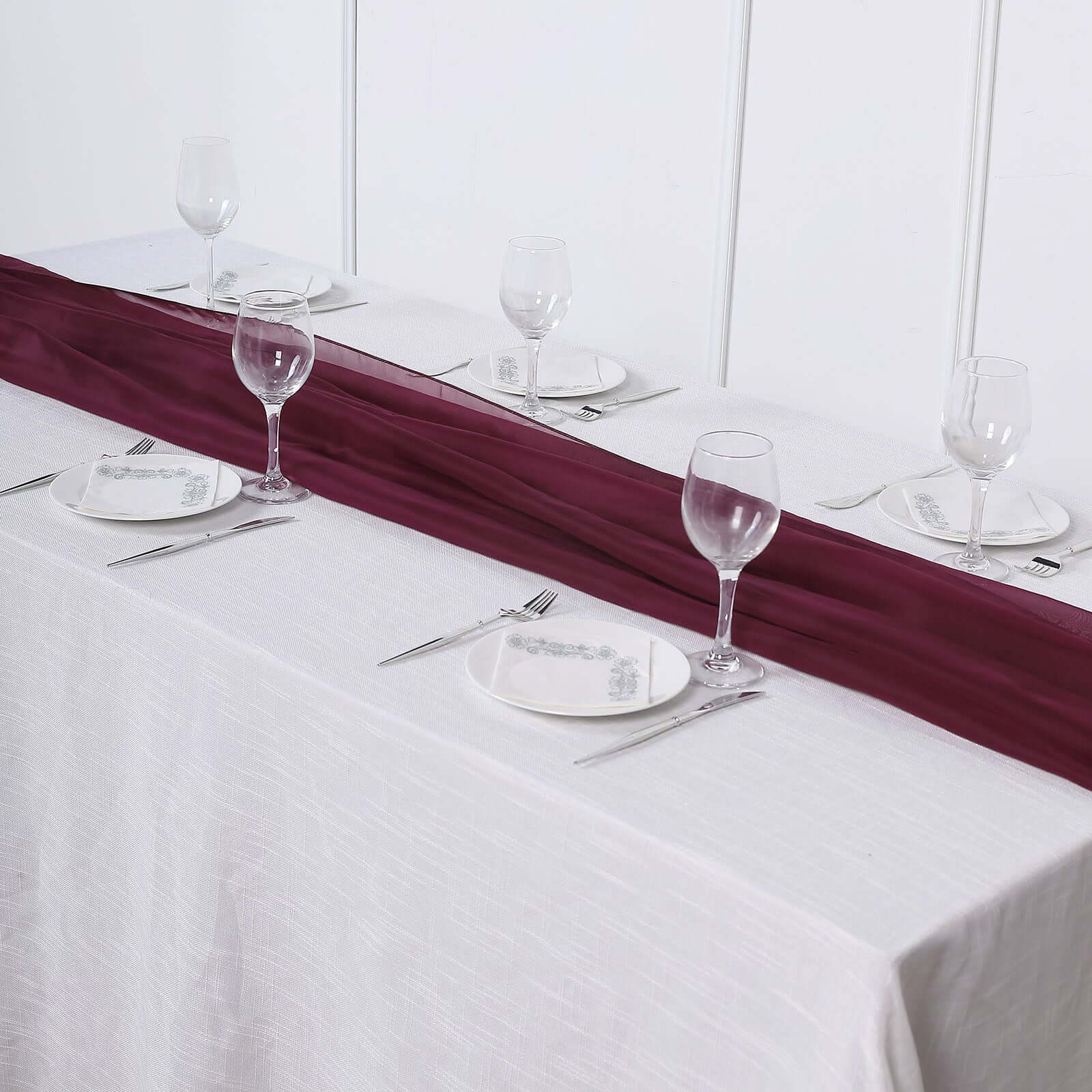 Chiffon 6ft Table Runner Burgundy - Flowy & Lightweight Table Decor - Linen Luxes