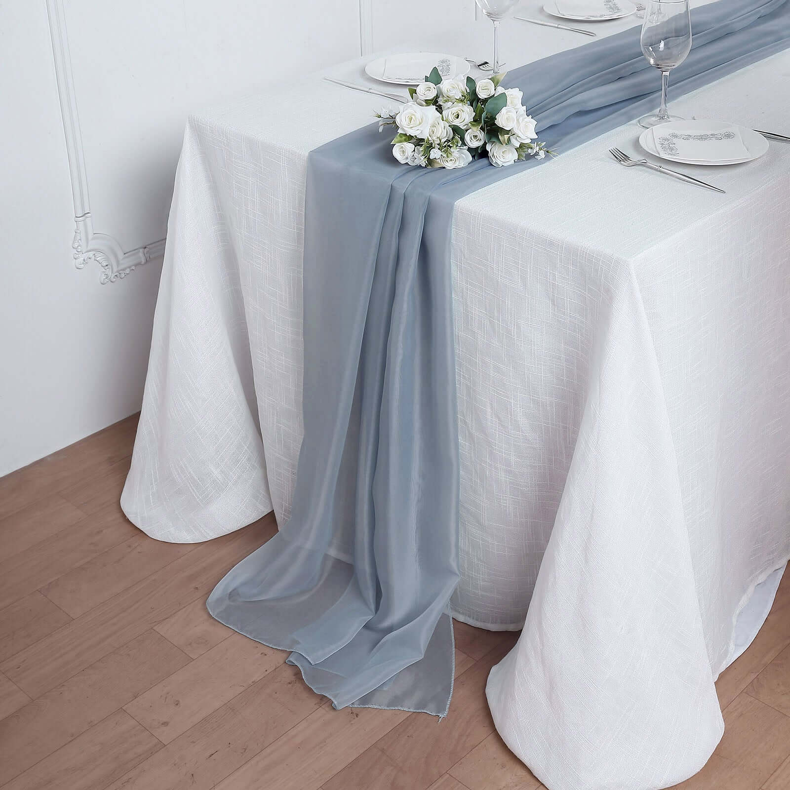 Chiffon 6ft Table Runner Dusty Blue - Flowy & Lightweight Table Decor - Linen Luxes