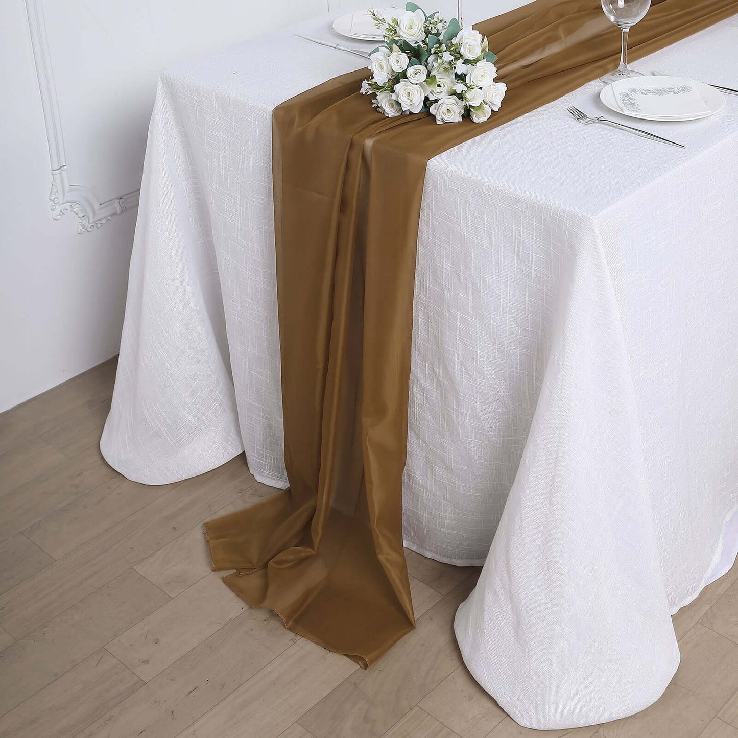Chiffon 6ft Table Runner Gold - Chic Flowy & Lightweight Table Decor - Linen Luxes