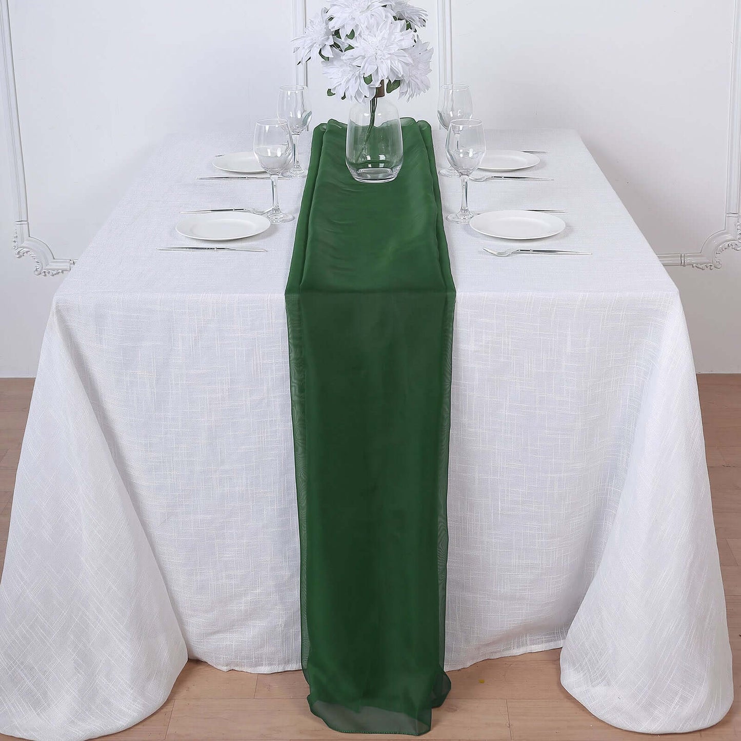Chiffon 6ft Table Runner Hunter Emerald Green - Flowy & Lightweight Table Decor - Linen Luxes