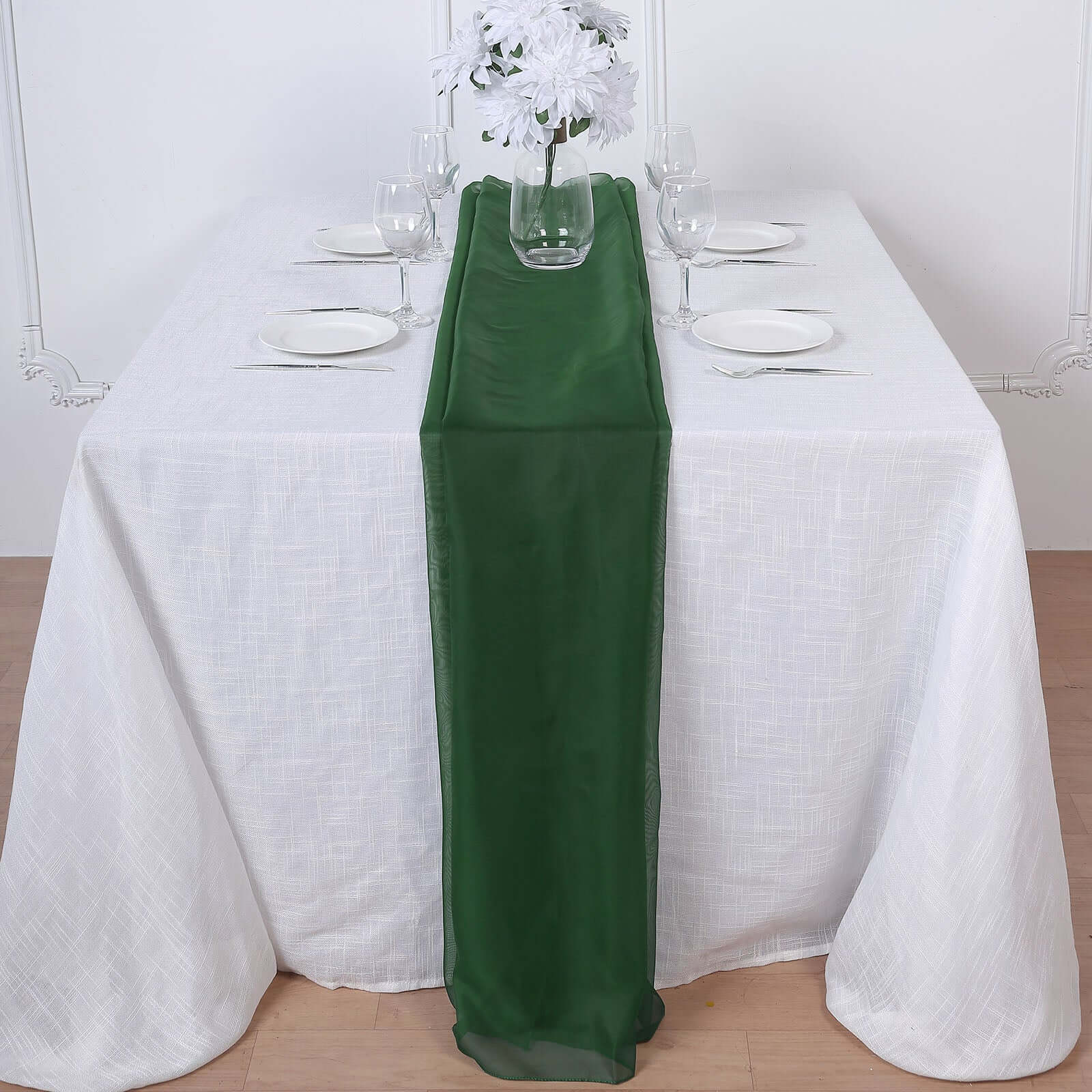 Chiffon 6ft Table Runner Hunter Emerald Green - Flowy & Lightweight Table Decor - Linen Luxes