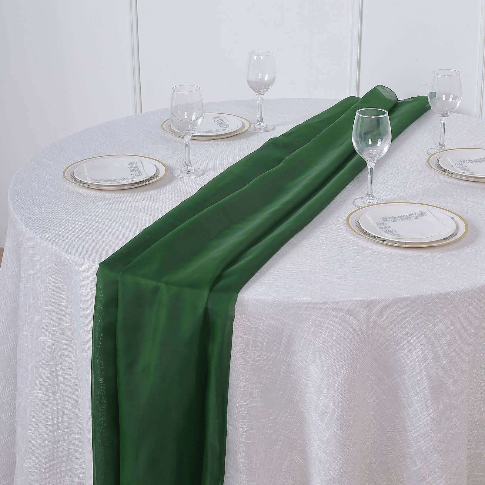 Chiffon 6ft Table Runner Hunter Emerald Green - Flowy & Lightweight Table Decor - Linen Luxes