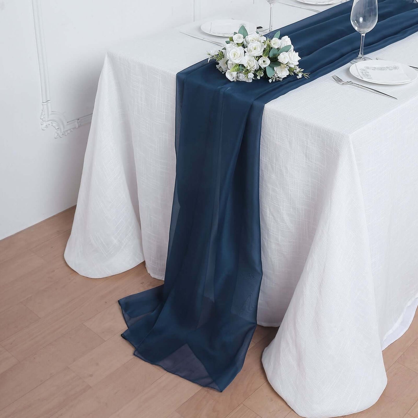 Chiffon 6ft Table Runner Navy Blue - Flowy & Lightweight Table Decor - Linen Luxes