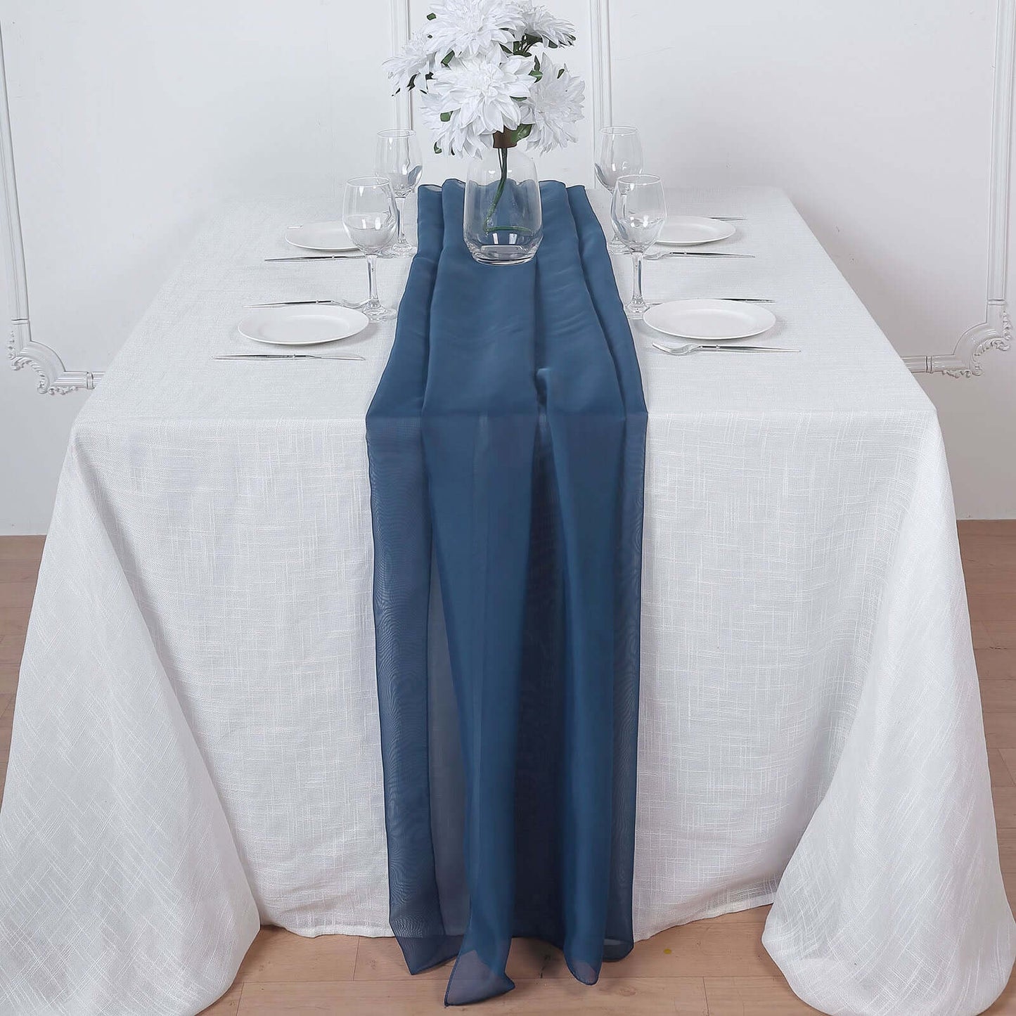 Chiffon 6ft Table Runner Navy Blue - Flowy & Lightweight Table Decor - Linen Luxes