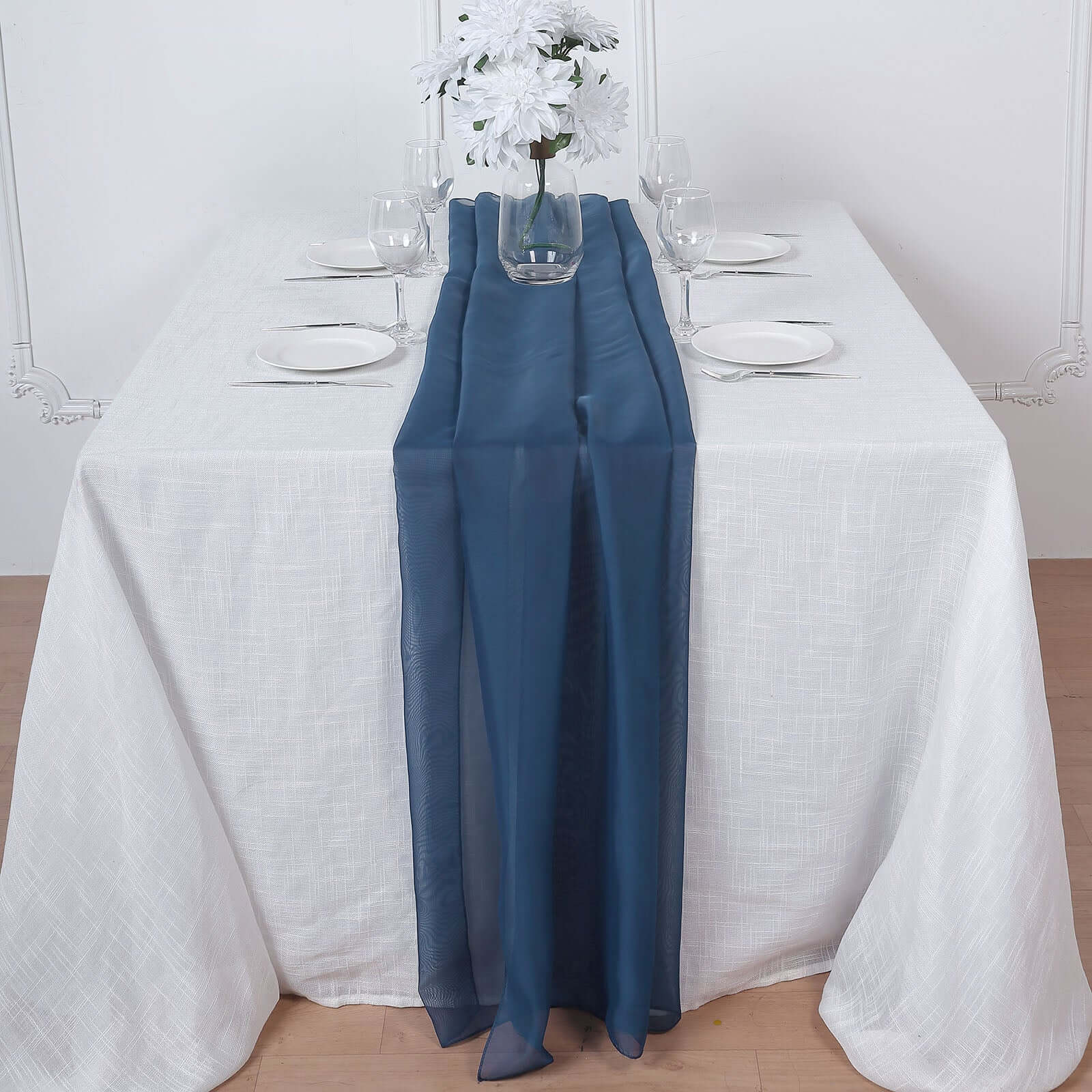 Chiffon 6ft Table Runner Navy Blue - Flowy & Lightweight Table Decor - Linen Luxes