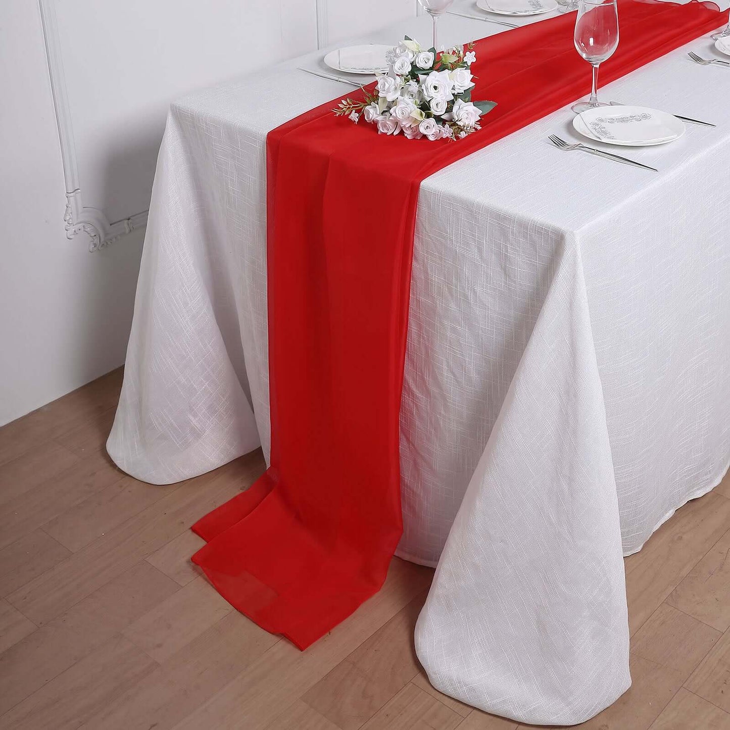 Chiffon 6ft Table Runner Red - Flowy & Lightweight Table Decor - Linen Luxes