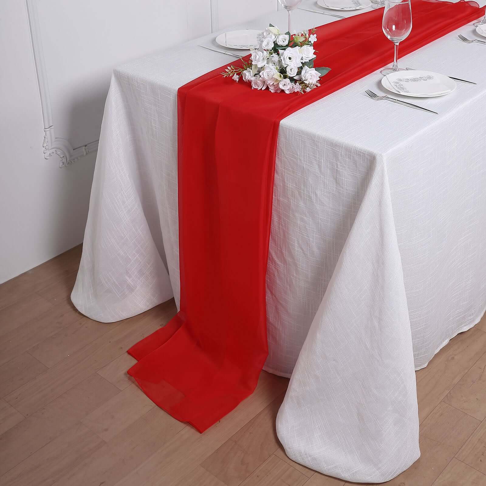 Chiffon 6ft Table Runner Red - Flowy & Lightweight Table Decor - Linen Luxes
