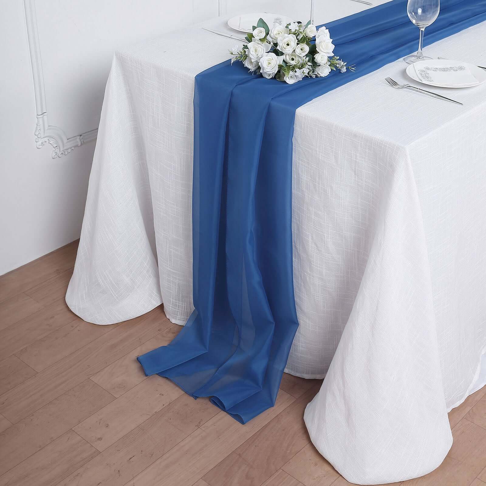 Chiffon 6ft Table Runner Royal Blue - Flowy & Lightweight Table Decor - Linen Luxes