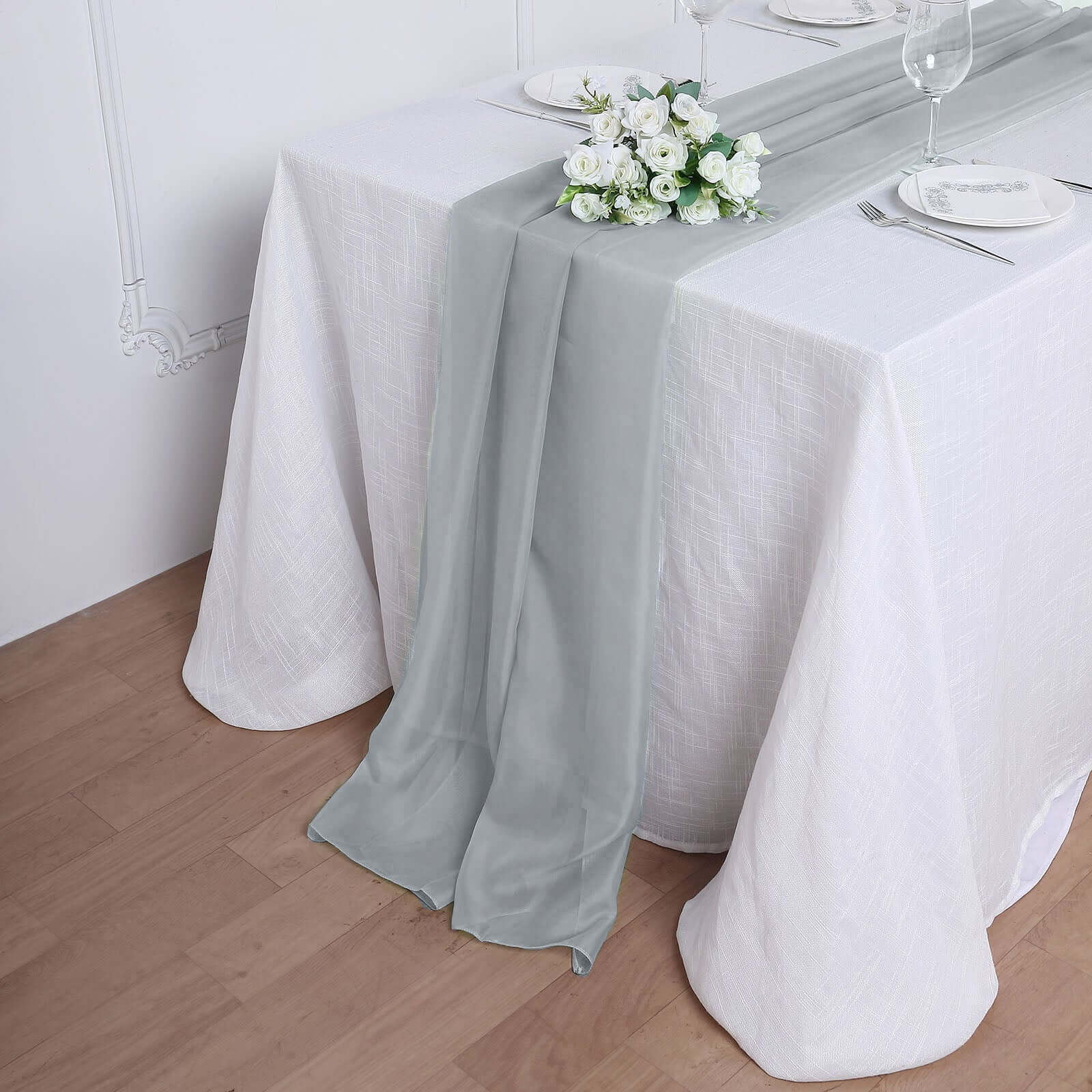 Chiffon 6ft Table Runner Silver - Flowy & Lightweight Table Decor - Linen Luxes