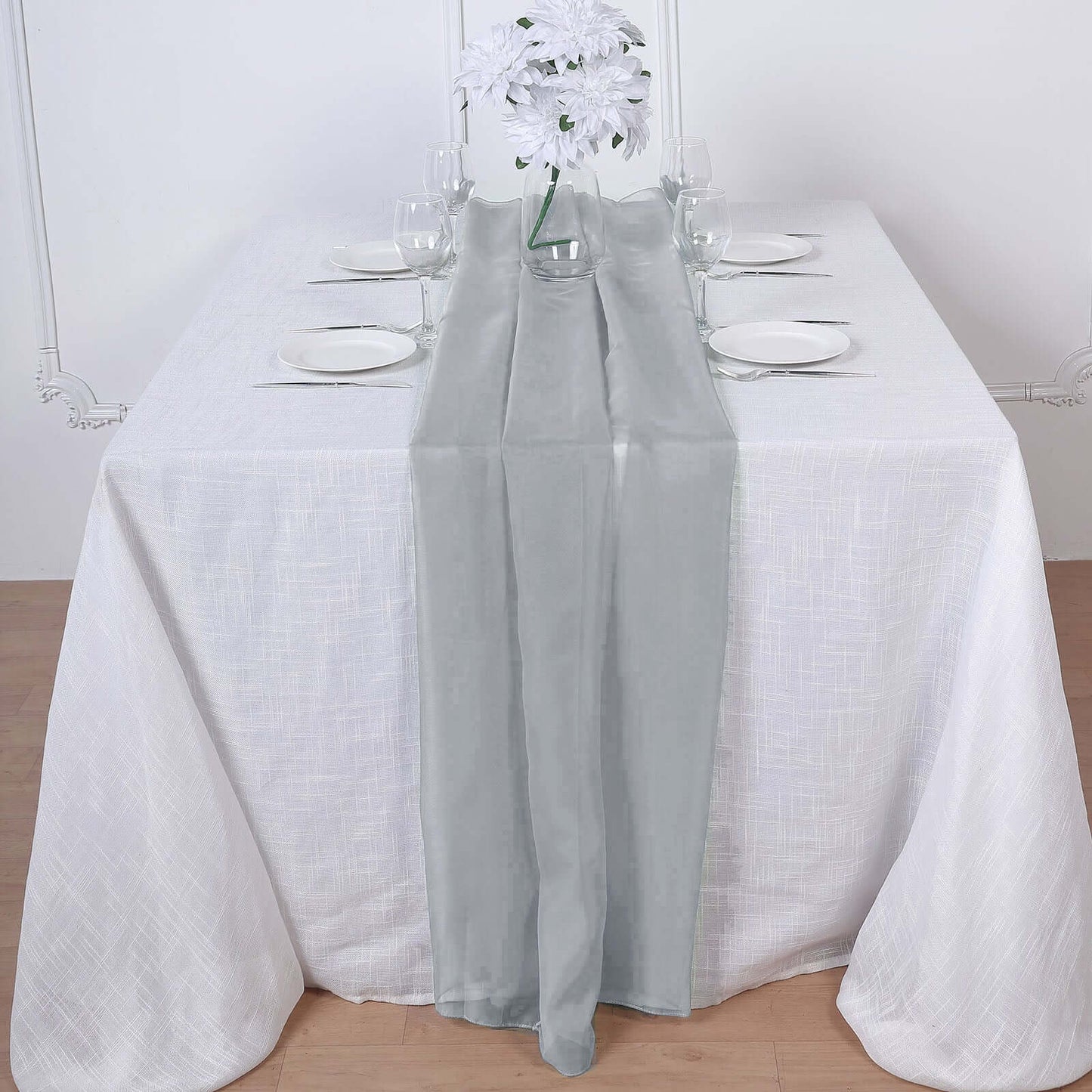 Chiffon 6ft Table Runner Silver - Flowy & Lightweight Table Decor - Linen Luxes