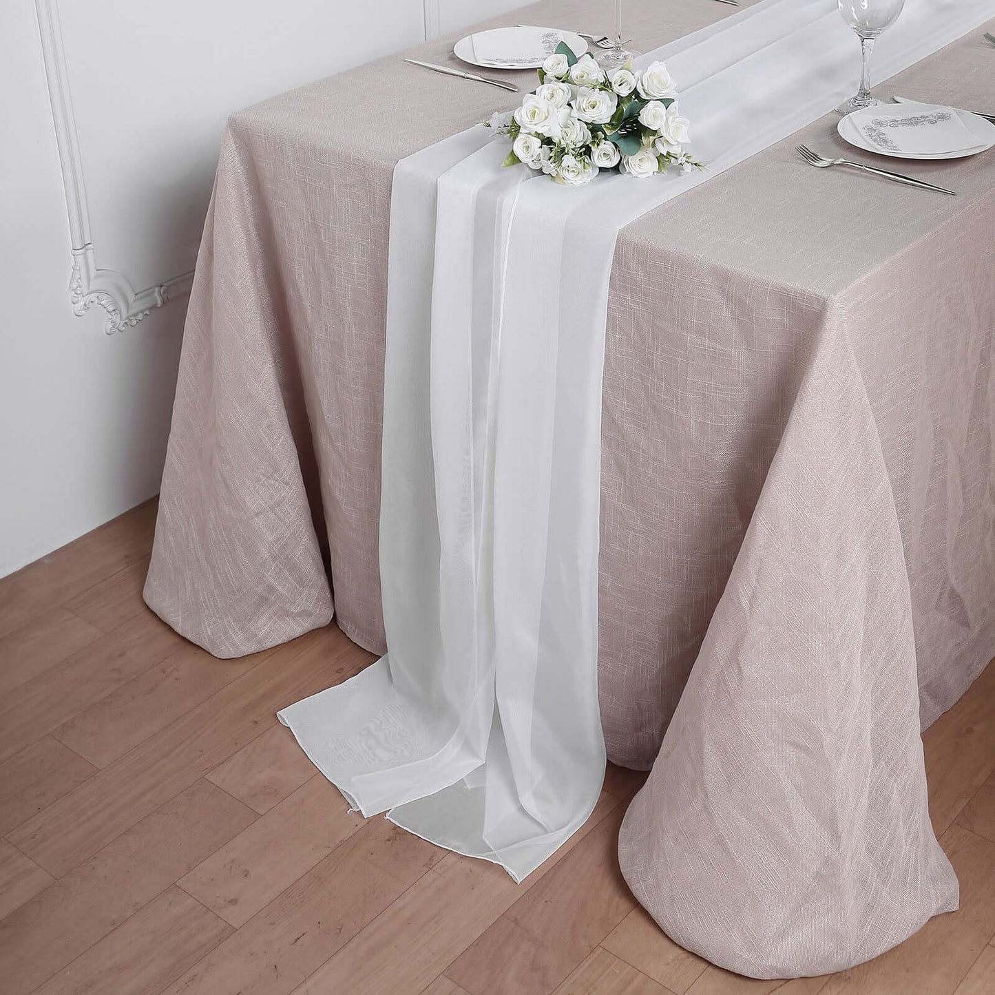 Chiffon 6ft Table Runner White - Chic Flowy & Lightweight Table Decor - Linen Luxes