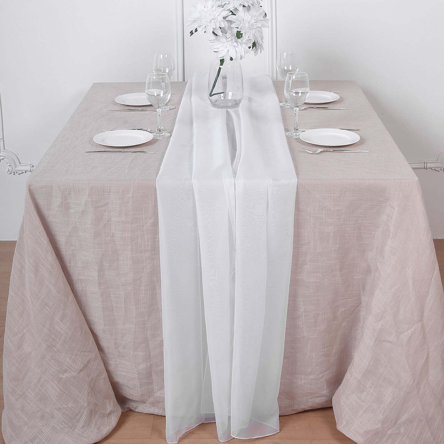 Chiffon 6ft Table Runner White - Chic Flowy & Lightweight Table Decor - Linen Luxes