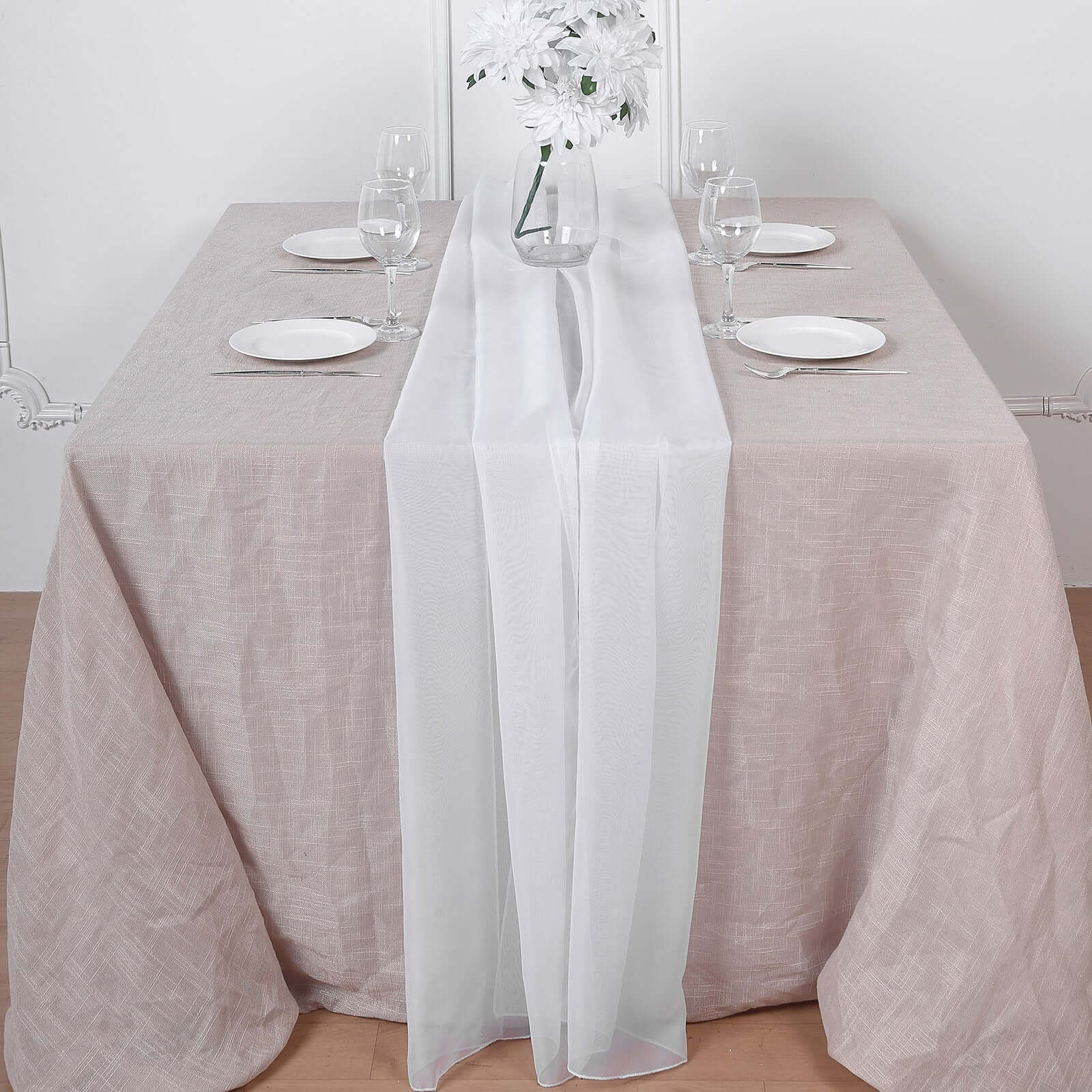 Chiffon 6ft Table Runner White - Chic Flowy & Lightweight Table Decor - Linen Luxes