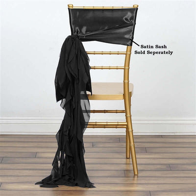 Chiffon Chair Sash with Curly Design Black - Stylish Event Decor for Weddings & Gatherings - Linen Luxes