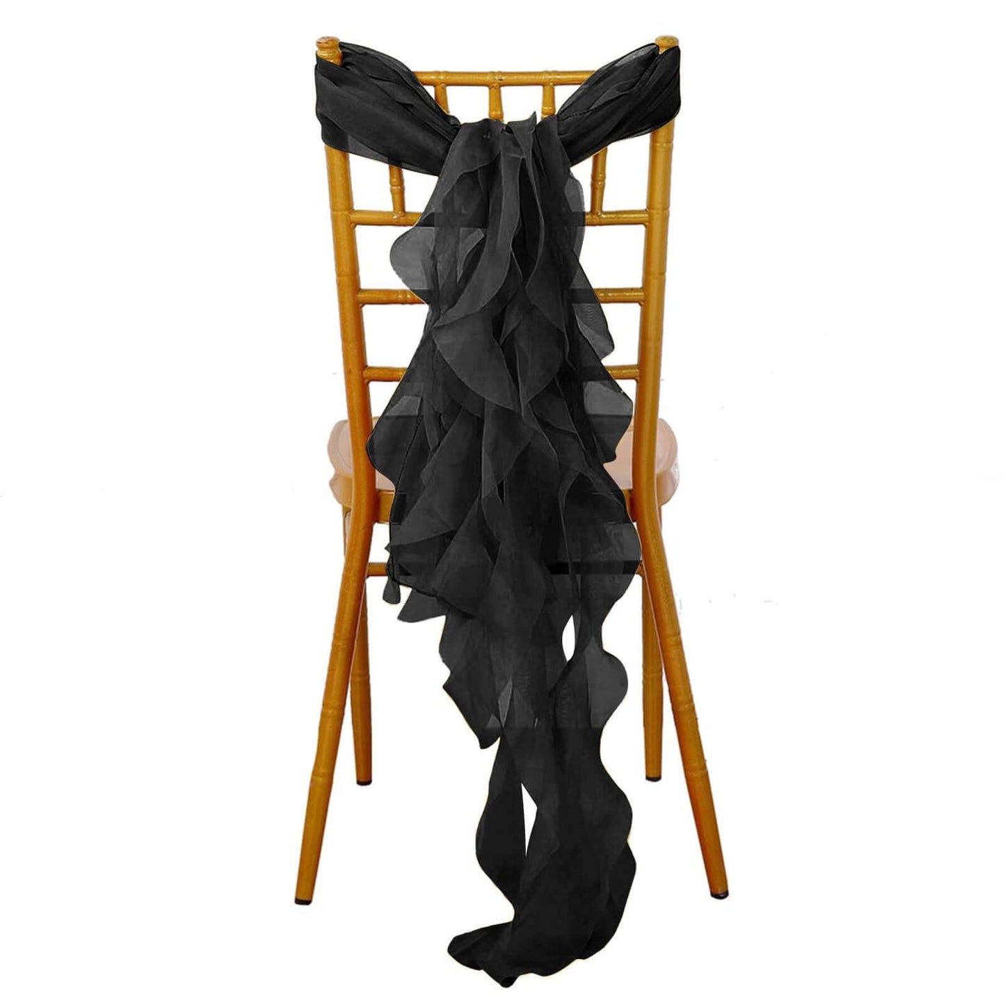 Chiffon Chair Sash with Curly Design Black - Stylish Event Decor for Weddings & Gatherings - Linen Luxes
