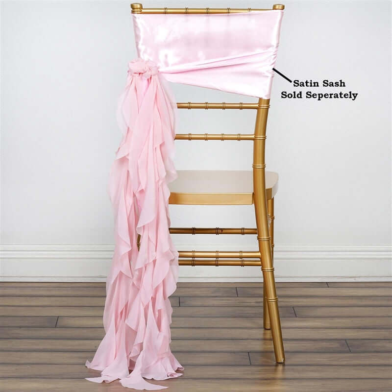 Chiffon Chair Sash with Curly Design Blush - Stylish Chair Decorations - Linen Luxes