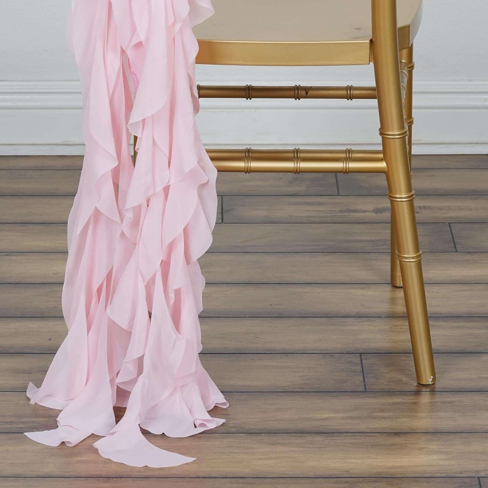 Chiffon Chair Sash with Curly Design Blush - Stylish Chair Decorations - Linen Luxes