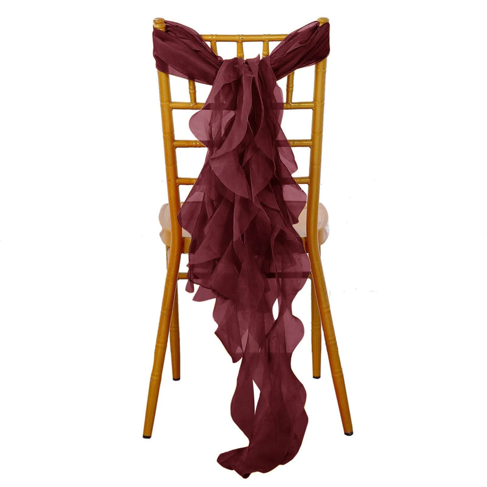 Chiffon Chair Sash with Curly Design Burgundy - Stylish Chair Decorations - Linen Luxes