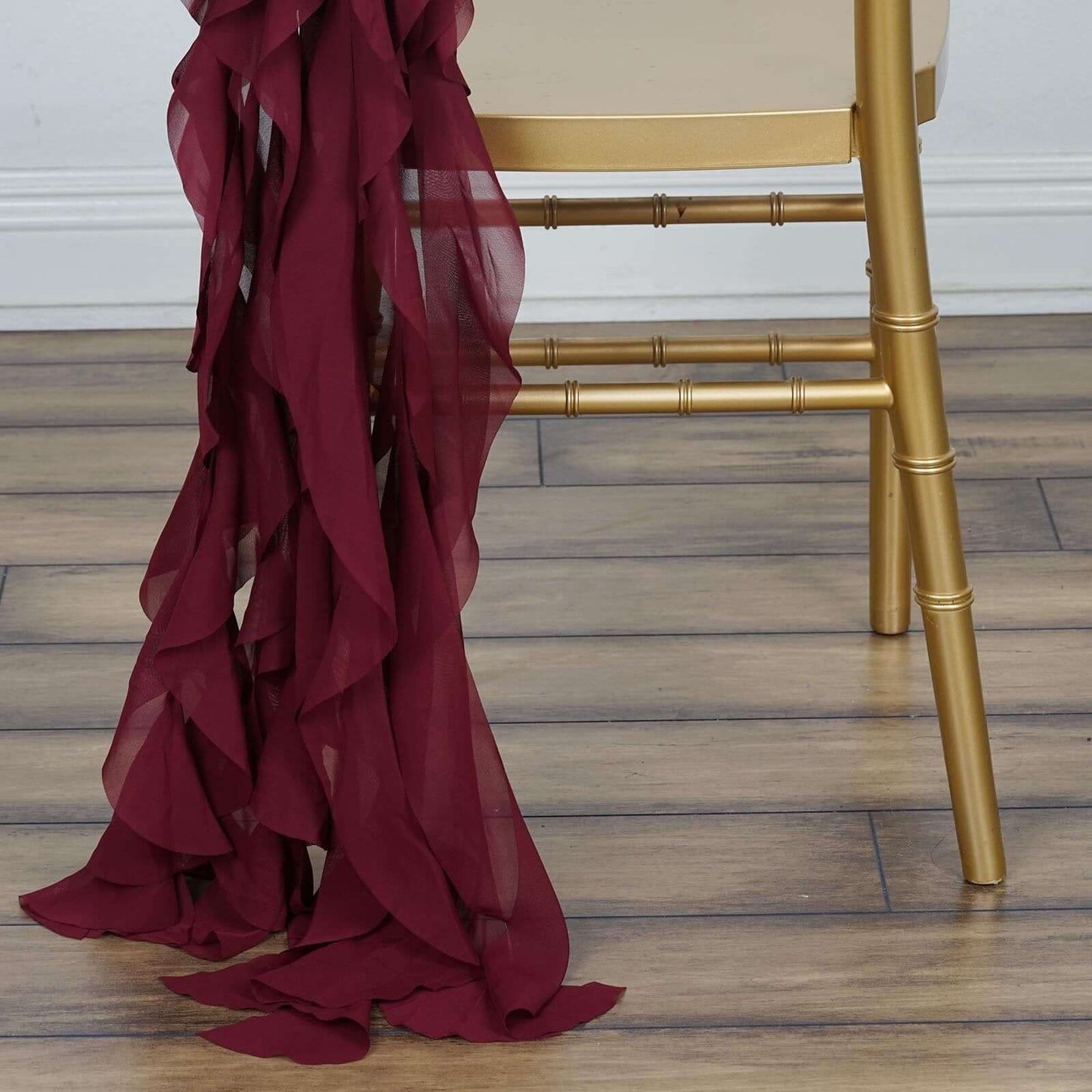 Chiffon Chair Sash with Curly Design Burgundy - Stylish Chair Decorations - Linen Luxes