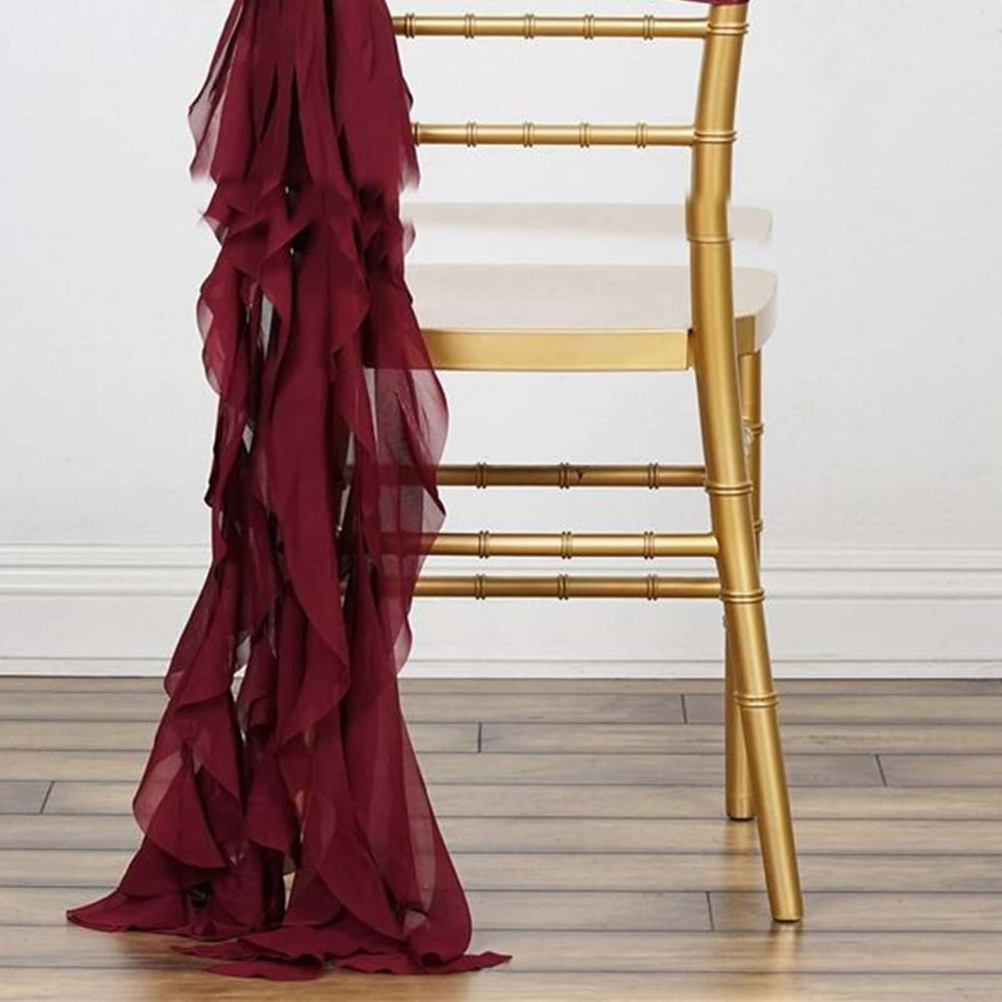 Chiffon Chair Sash with Curly Design Burgundy - Stylish Chair Decorations - Linen Luxes