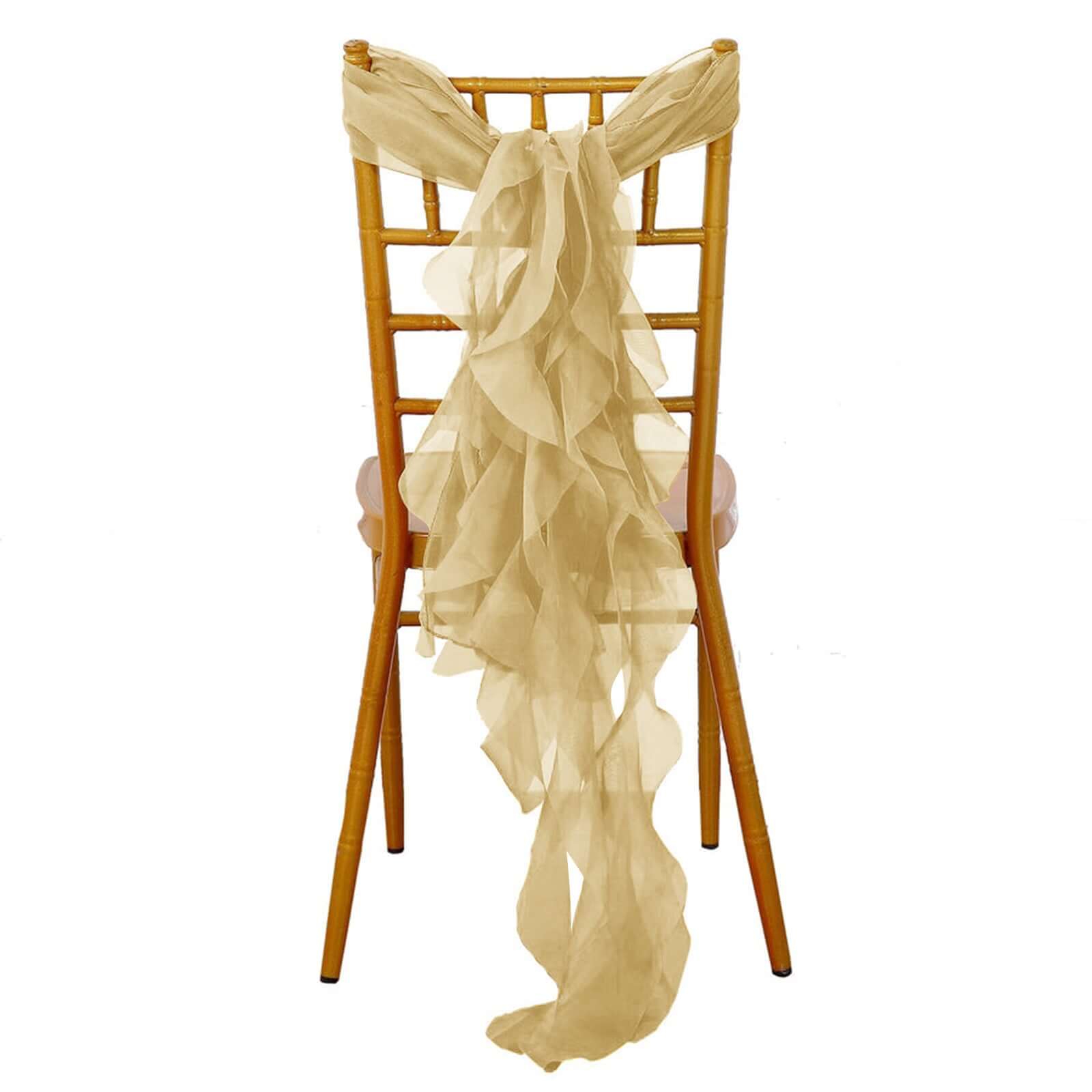 Chiffon Chair Sash with Curly Design Champagne - Stylish Chair Decorations - Linen Luxes