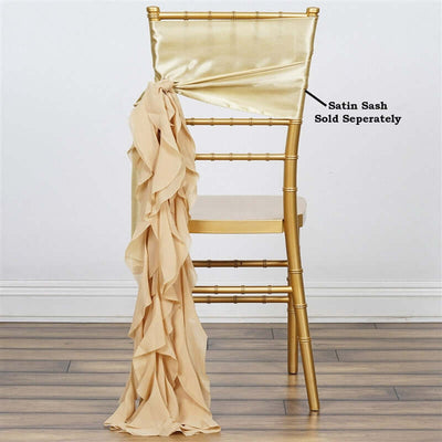 Chiffon Chair Sash with Curly Design Champagne - Stylish Chair Decorations - Linen Luxes