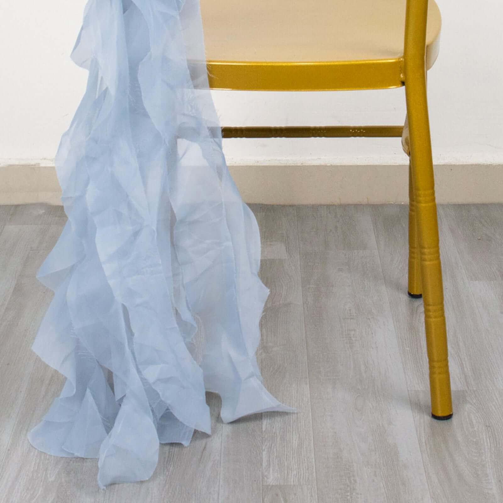 Chiffon Chair Sash with Curly Design Dusty Blue - Stylish Chair Decorations - Linen Luxes