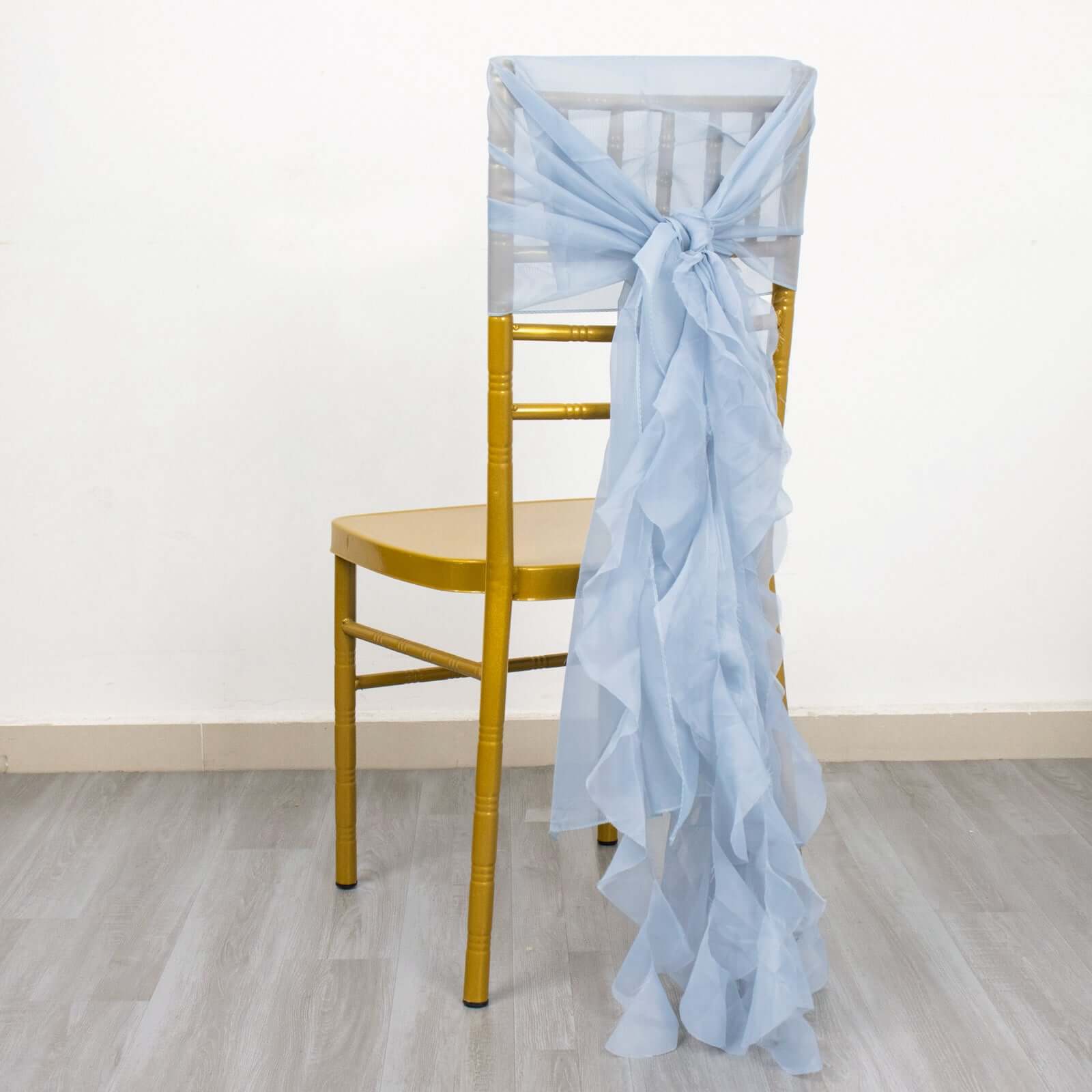 Chiffon Chair Sash with Curly Design Dusty Blue - Stylish Chair Decorations - Linen Luxes