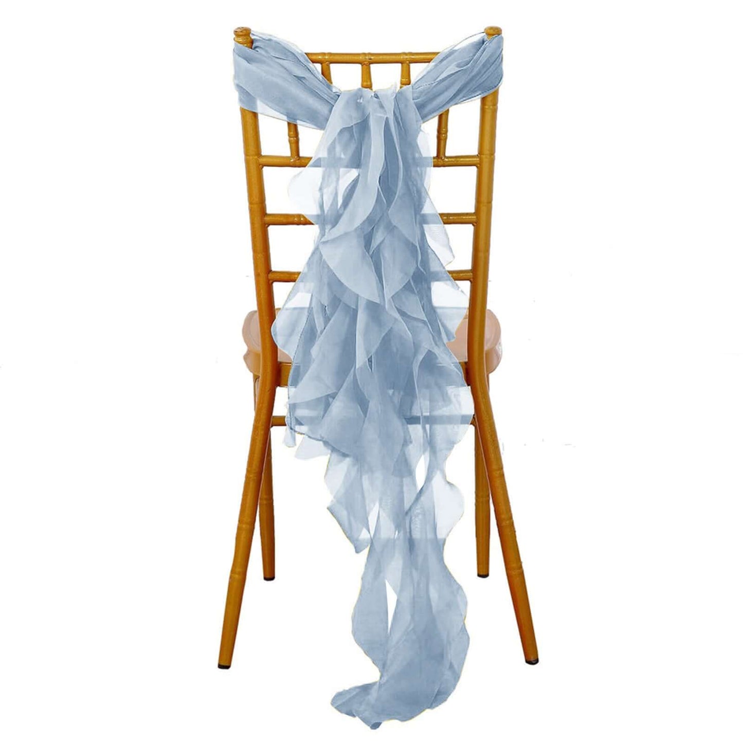 Chiffon Chair Sash with Curly Design Dusty Blue - Stylish Chair Decorations - Linen Luxes