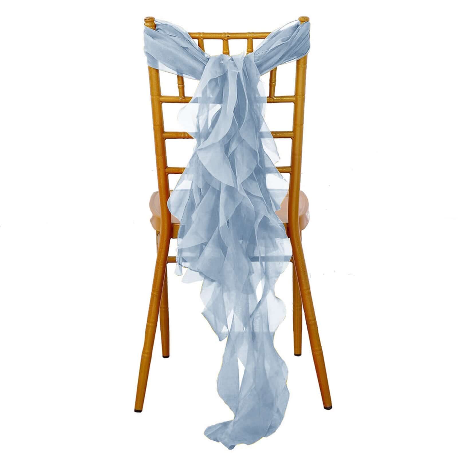 Chiffon Chair Sash with Curly Design Dusty Blue - Stylish Chair Decorations - Linen Luxes