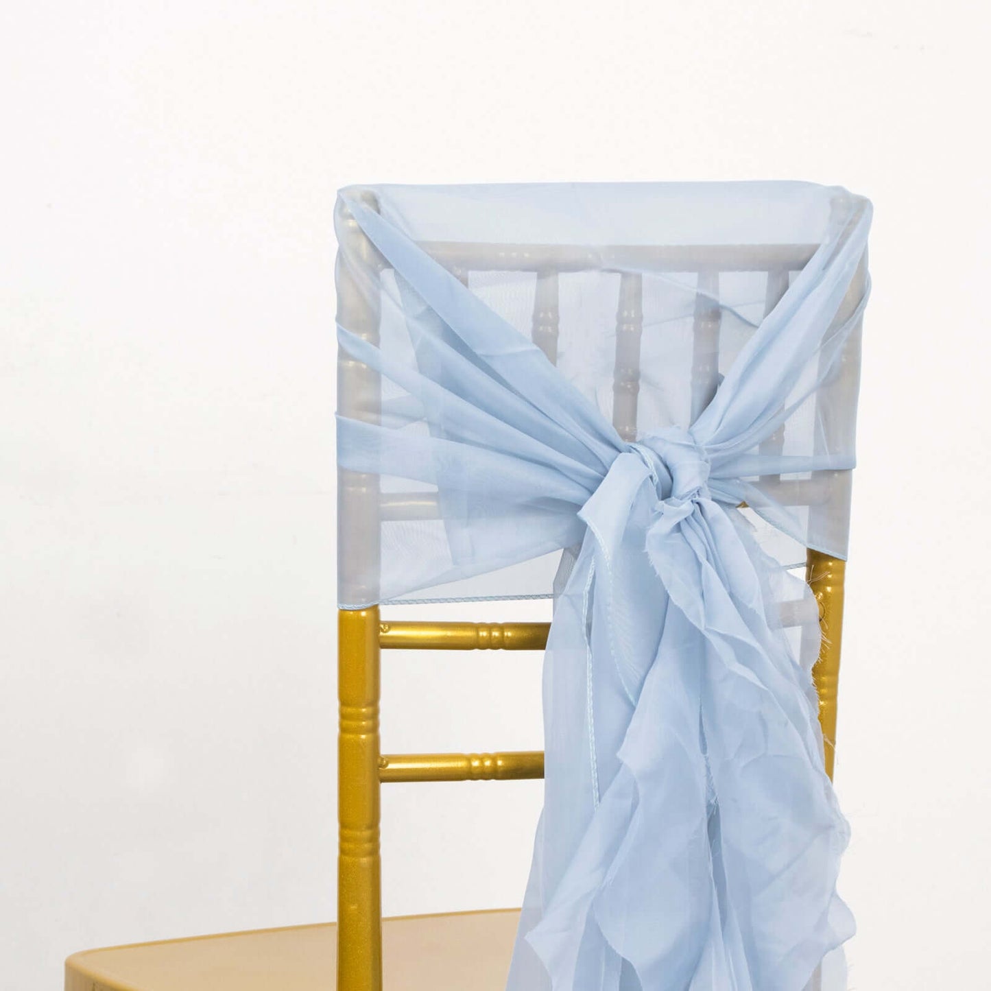 Chiffon Chair Sash with Curly Design Dusty Blue - Stylish Chair Decorations - Linen Luxes