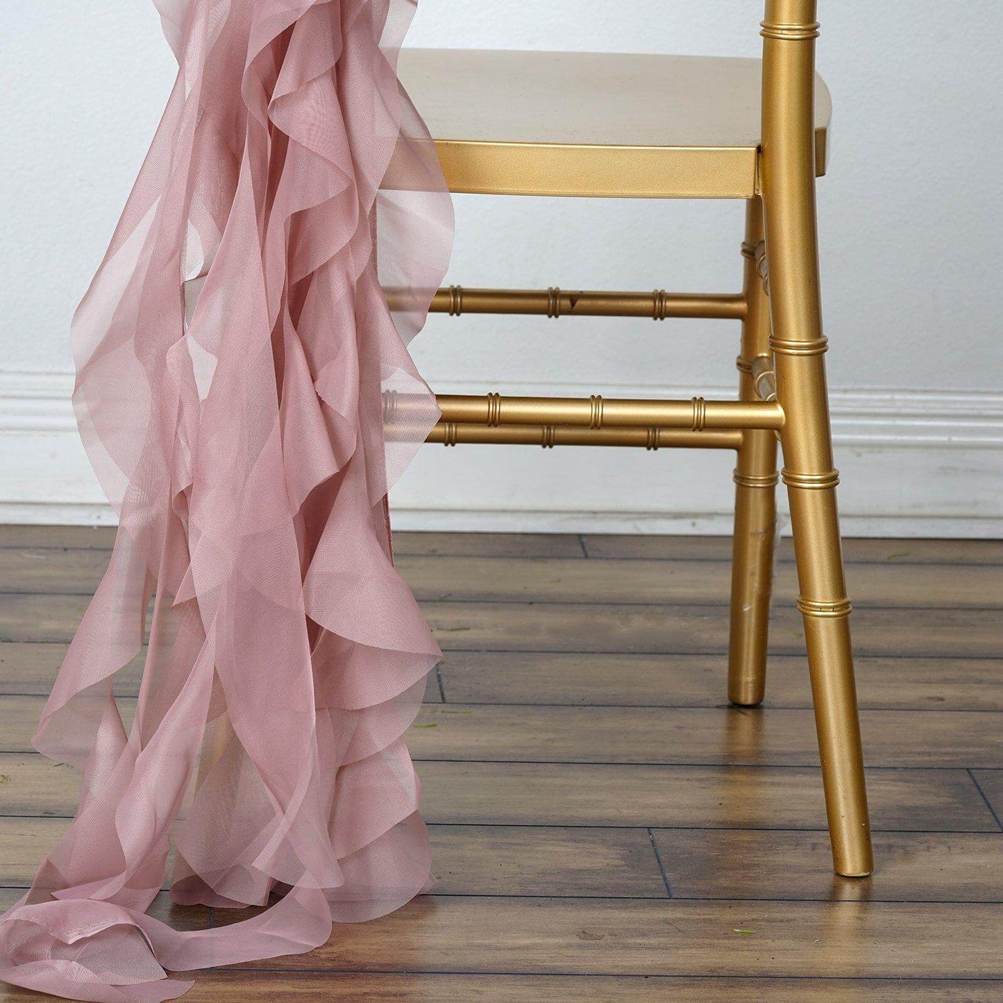 Chiffon Chair Sash with Curly Design Dusty Rose - Stylish Chair Decorations - Linen Luxes