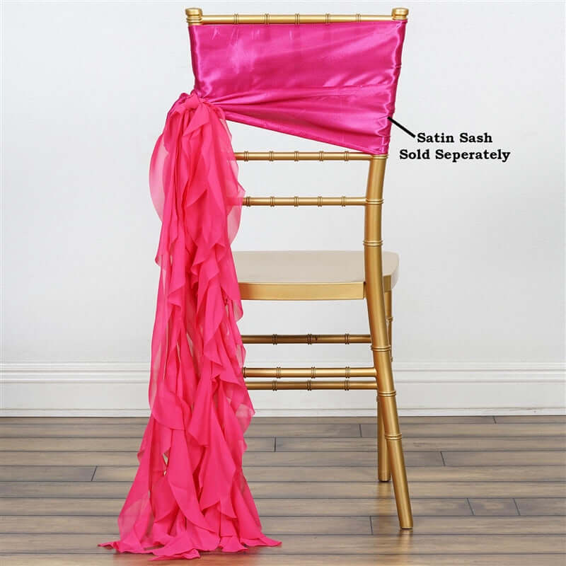 Chiffon Chair Sash with Curly Design Fuchsia - Stylish Chair Decorations - Linen Luxes
