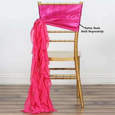Chiffon Chair Sash with Curly Design Fuchsia - Stylish Chair Decorations - Linen Luxes