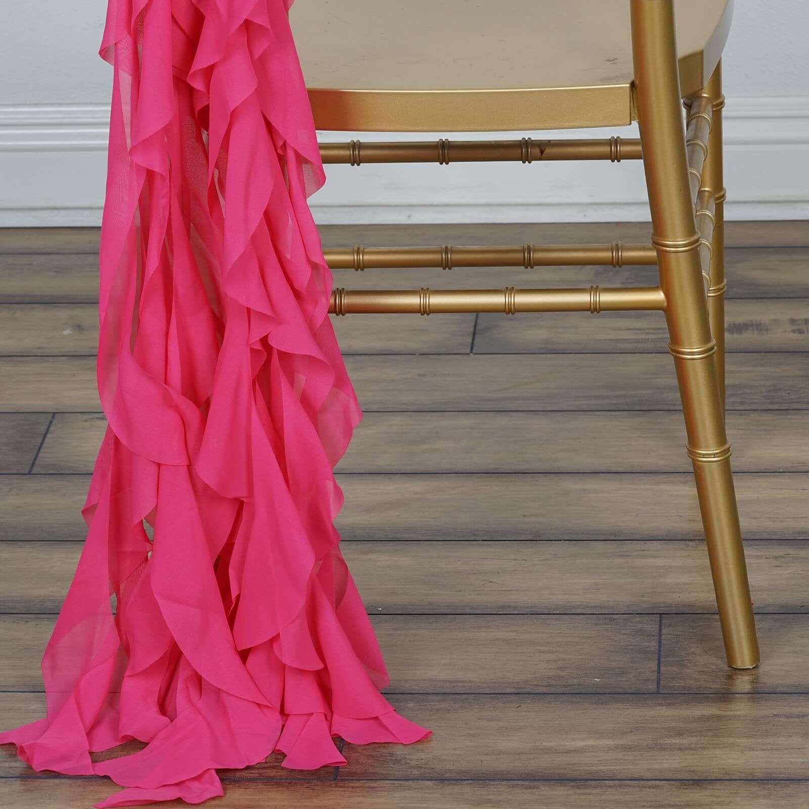 Chiffon Chair Sash with Curly Design Fuchsia - Stylish Chair Decorations - Linen Luxes