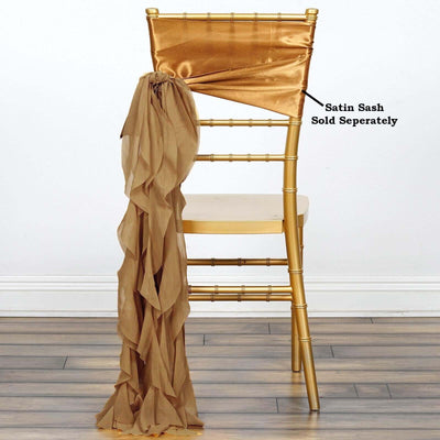 Chiffon Chair Sash with Curly Design Gold - Stylish Event Decor for Weddings & Gatherings - Linen Luxes