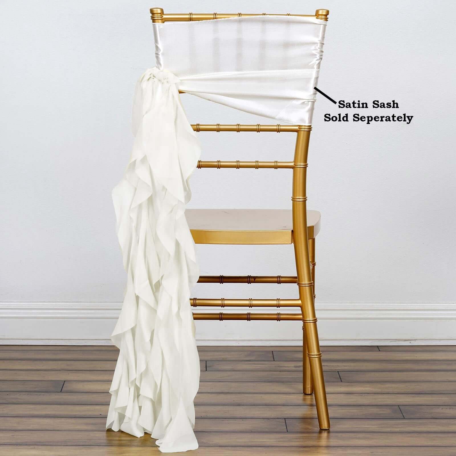 Chiffon Chair Sash with Curly Design Ivory - Stylish Chair Decorations - Linen Luxes