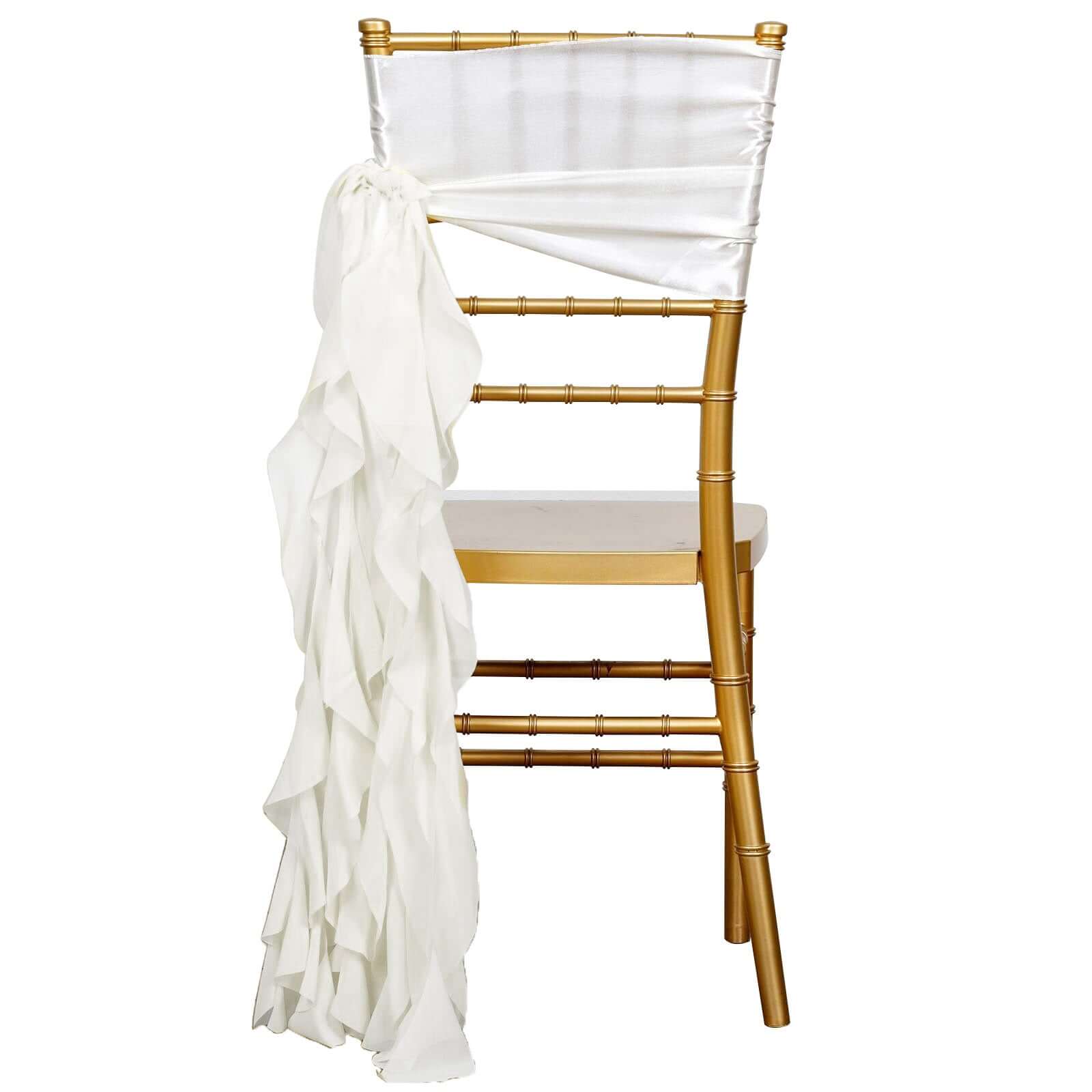 Chiffon Chair Sash with Curly Design Ivory - Stylish Chair Decorations - Linen Luxes
