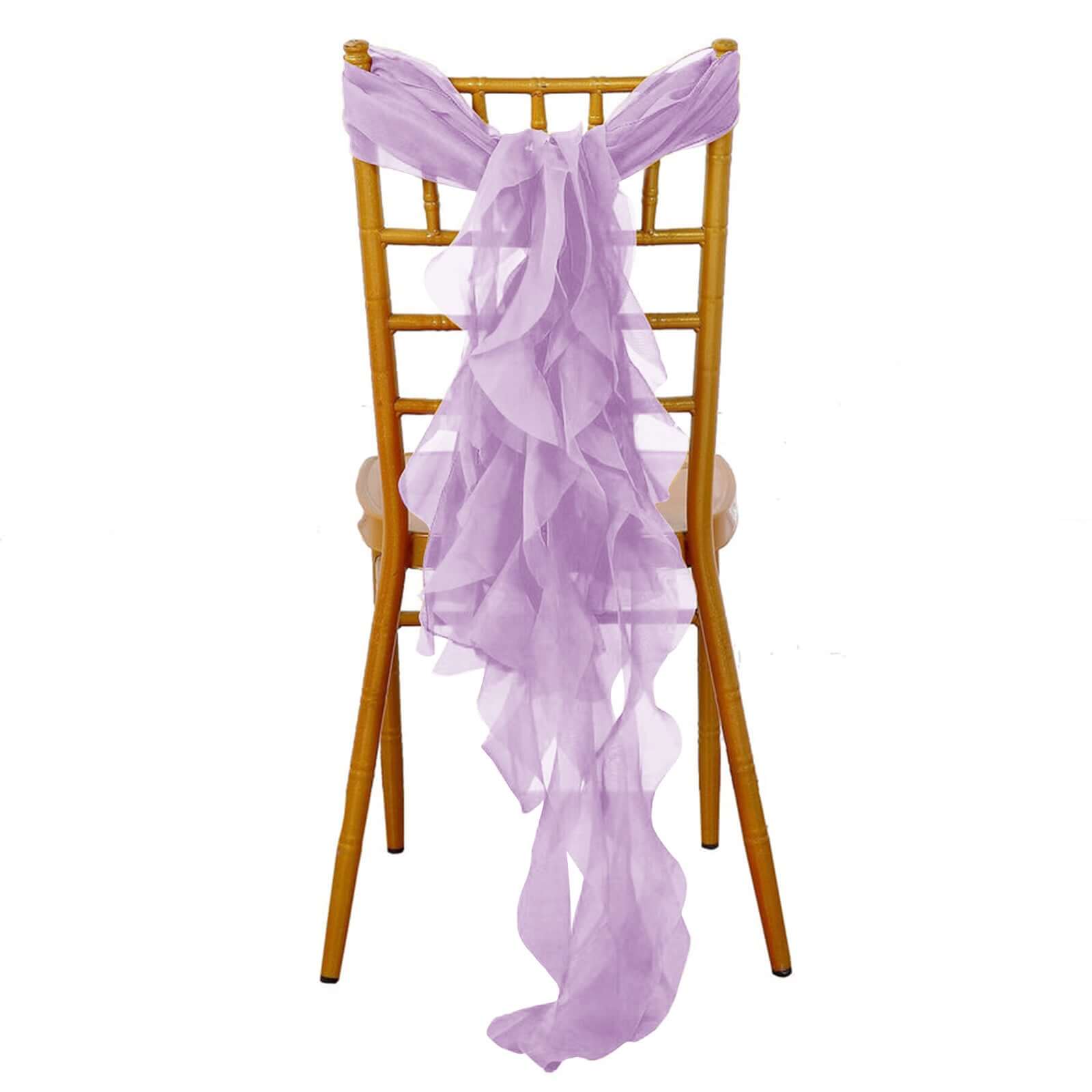 Chiffon Chair Sash with Curly Design Lavender Lilac - Stylish Chair Decorations - Linen Luxes