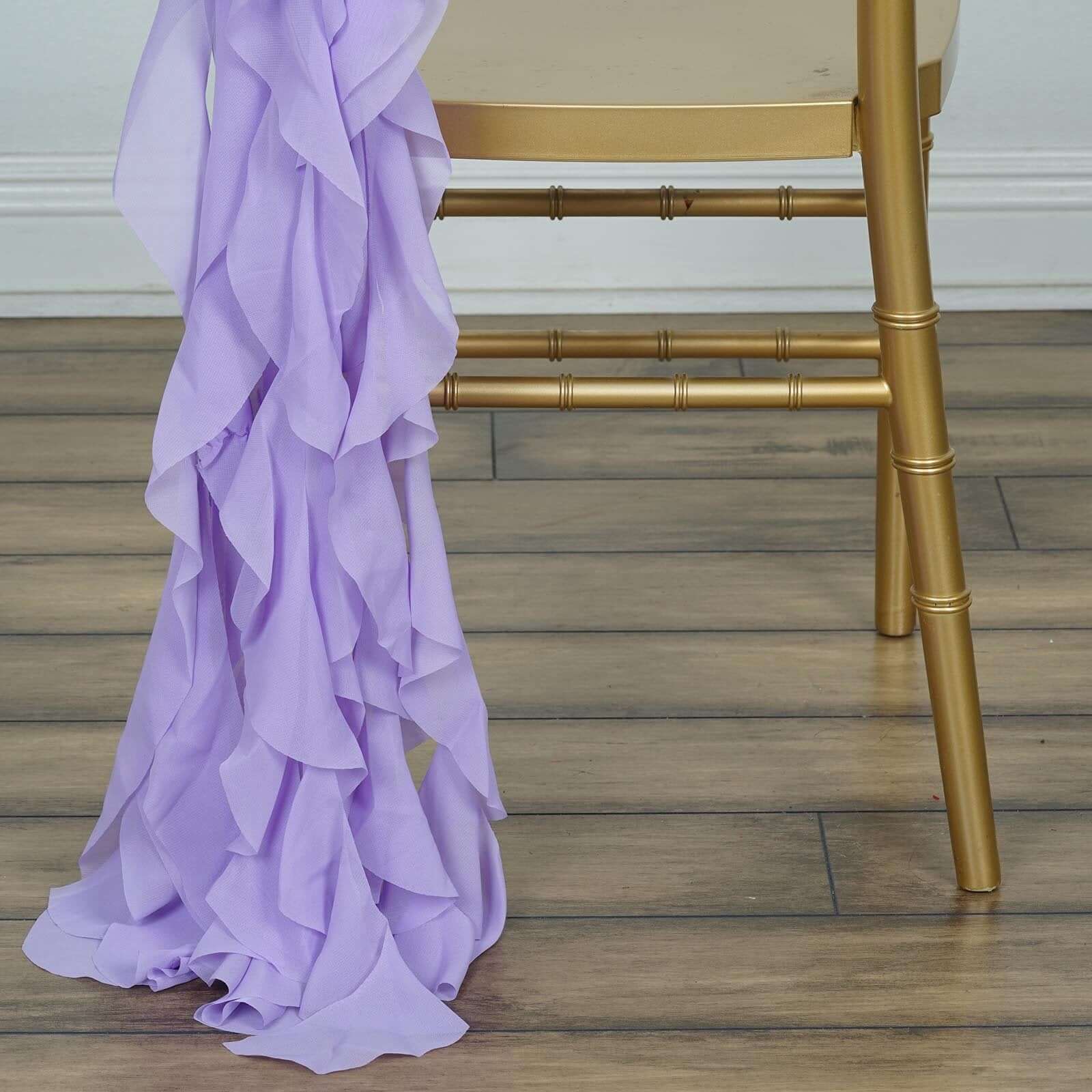 Chiffon Chair Sash with Curly Design Lavender Lilac - Stylish Chair Decorations - Linen Luxes