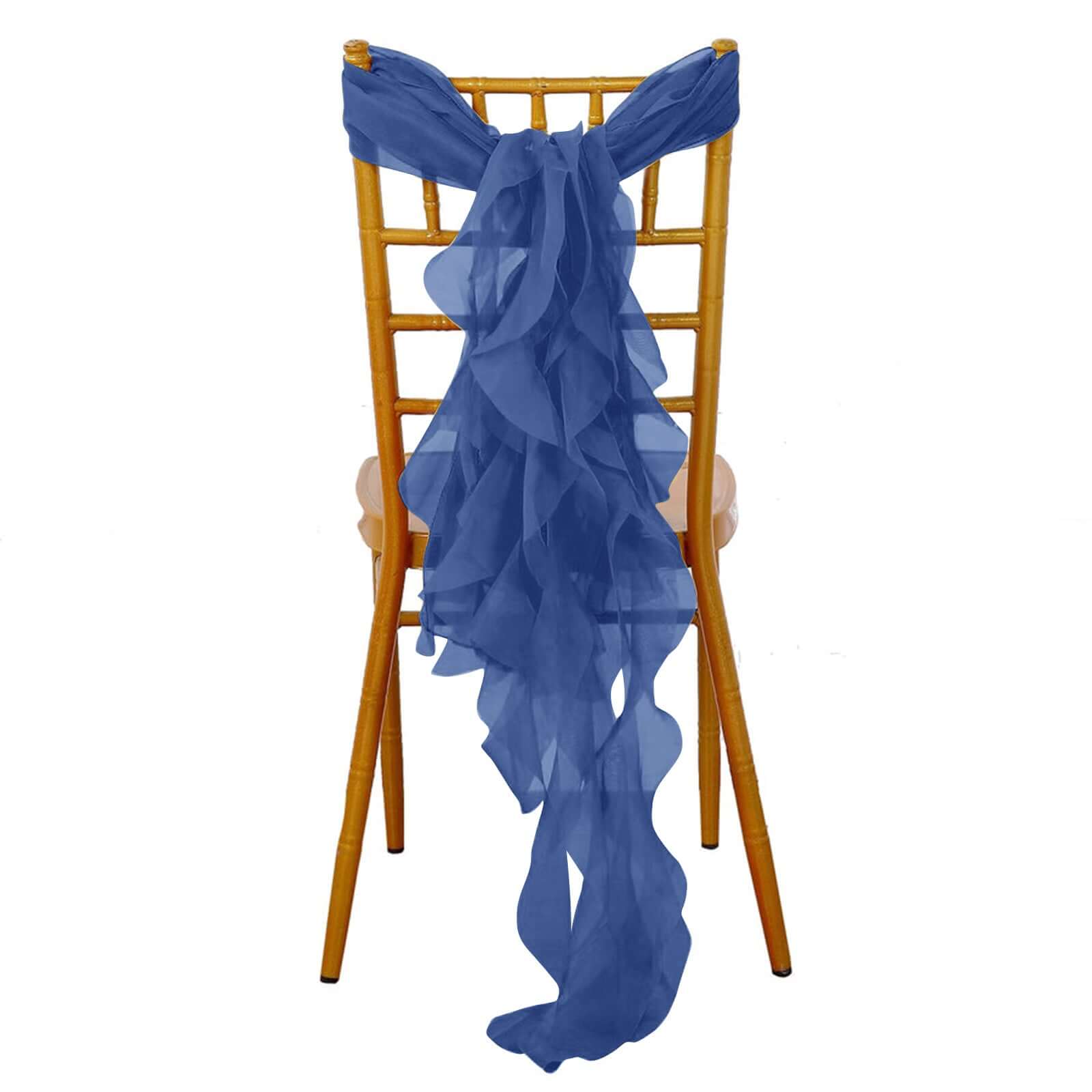 Chiffon Chair Sash with Curly Design Navy Blue - Stylish Chair Decorations - Linen Luxes