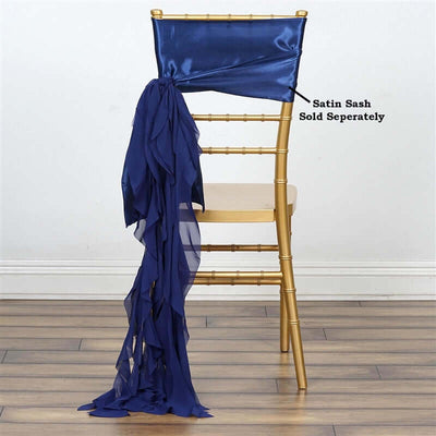 Chiffon Chair Sash with Curly Design Navy Blue - Stylish Chair Decorations - Linen Luxes