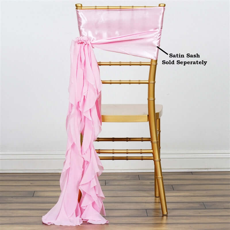 Chiffon Chair Sash with Curly Design Pink - Stylish Chair Decorations - Linen Luxes