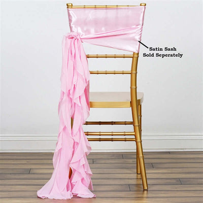 Chiffon Chair Sash with Curly Design Pink - Stylish Chair Decorations - Linen Luxes