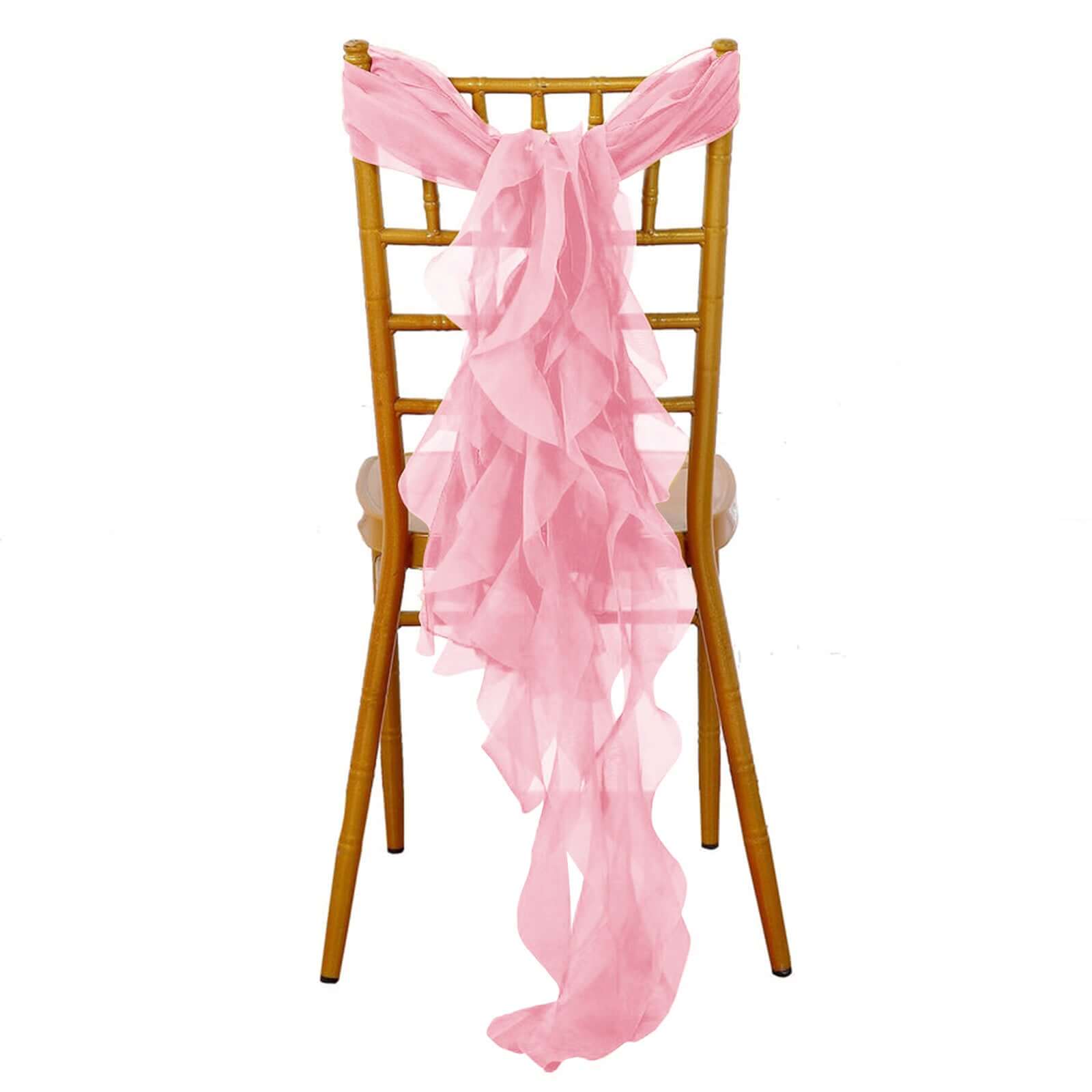 Chiffon Chair Sash with Curly Design Pink - Stylish Chair Decorations - Linen Luxes