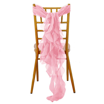 Chiffon Chair Sash with Curly Design Pink - Stylish Chair Decorations - Linen Luxes